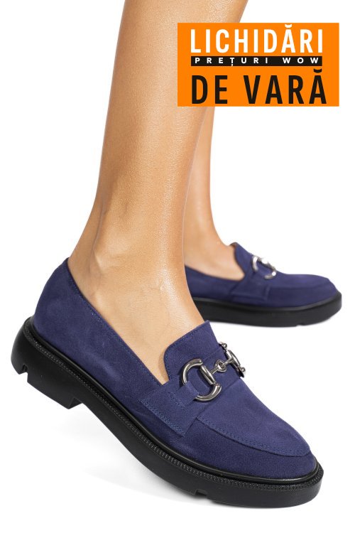 Mocasini bleumarin piele naturala intoarsa 1s77243