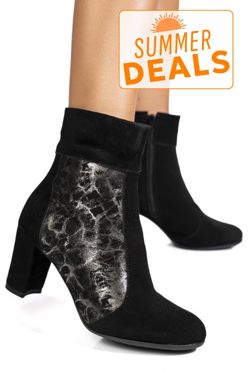 Botine dama piele naturala intoarsa negru argintiu 7s7771