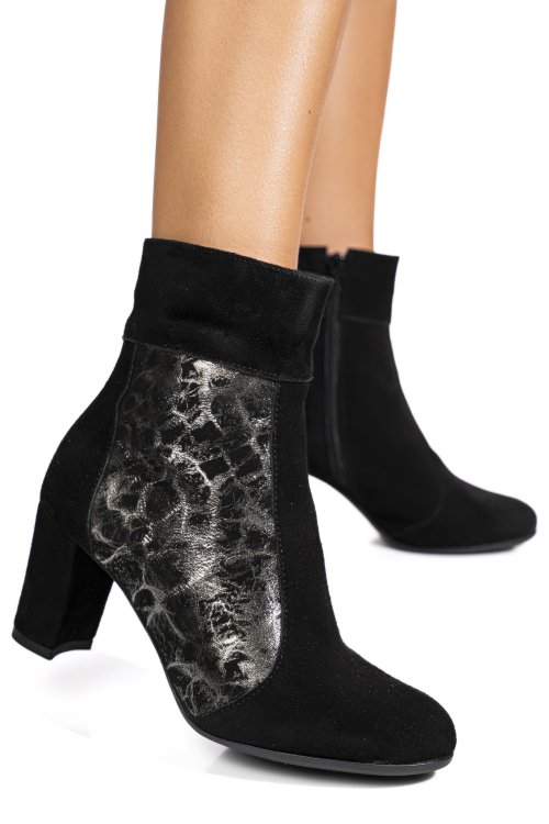 Botine dama piele naturala intoarsa negru argintiu 7s7771