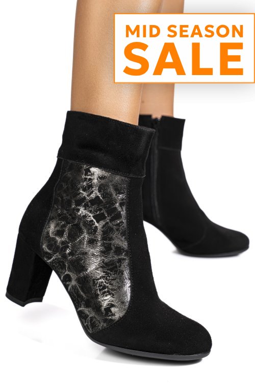 Botine dama piele naturala intoarsa negru argintiu 7s7771