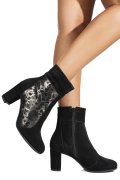 BOTINE DAMA PIELE NATURALA INTOARSA NEGRU ARGINTIU 7S7771