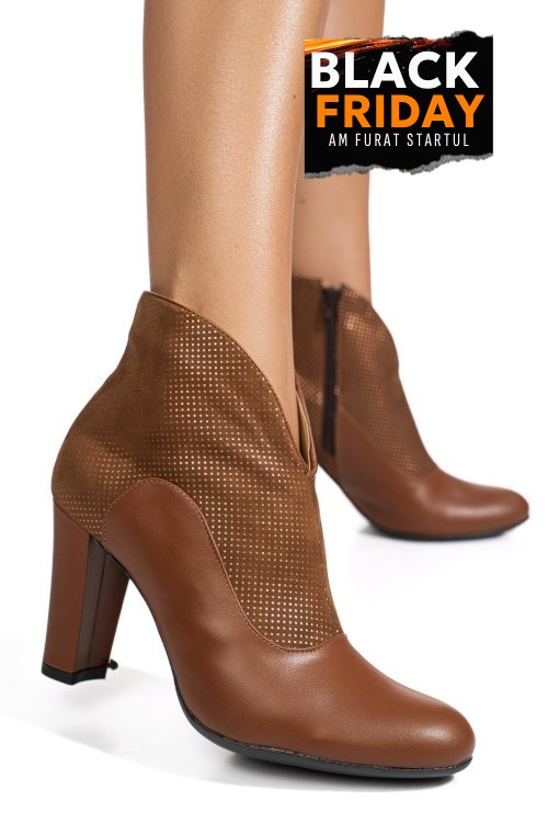 Botine cappuccino piele naturala intoarsa 7s7790