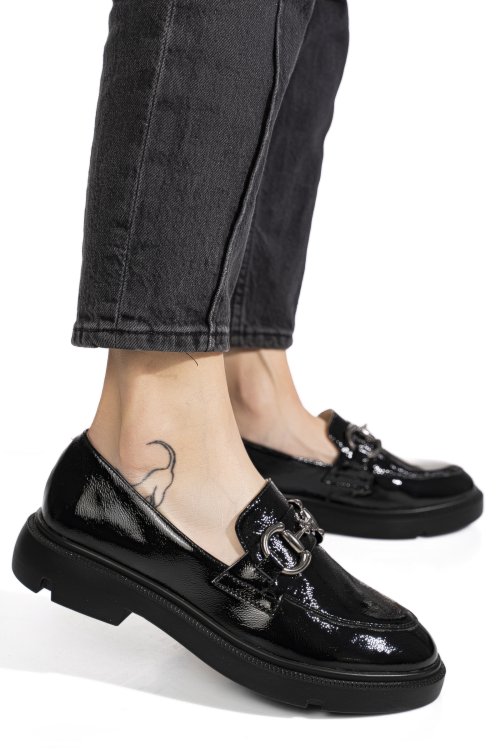 Mocasini negri piele naturala lacuita 1s77243