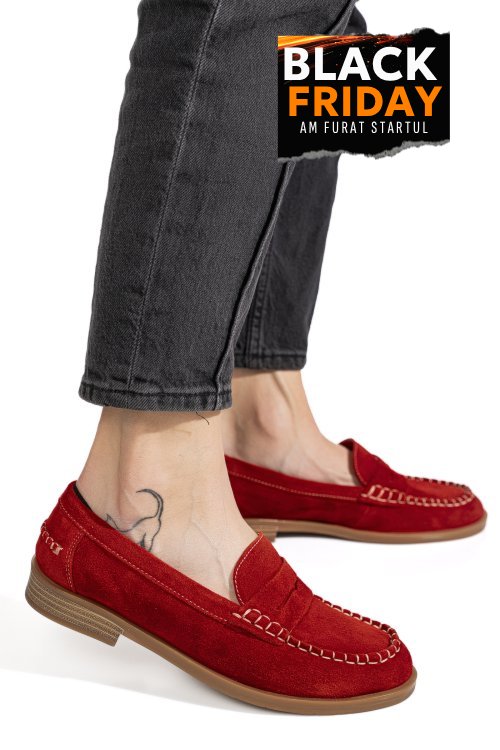 Mocasini rosii piele naturala intoarsa as77190