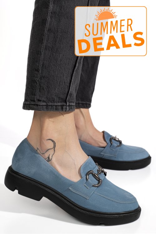 Mocasini albastri piele naturala intoarsa 1s77243