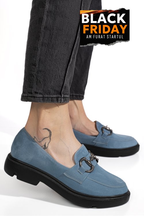 Mocasini albastri piele naturala intoarsa 1s77243