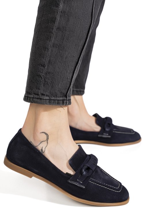 Mocasini bleumarin piele naturala intoarsa as773093