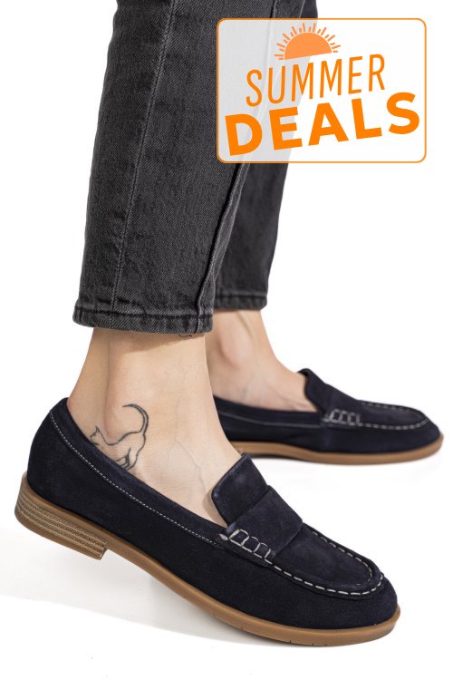 Mocasini bleumarin piele naturala intoarsa as773741