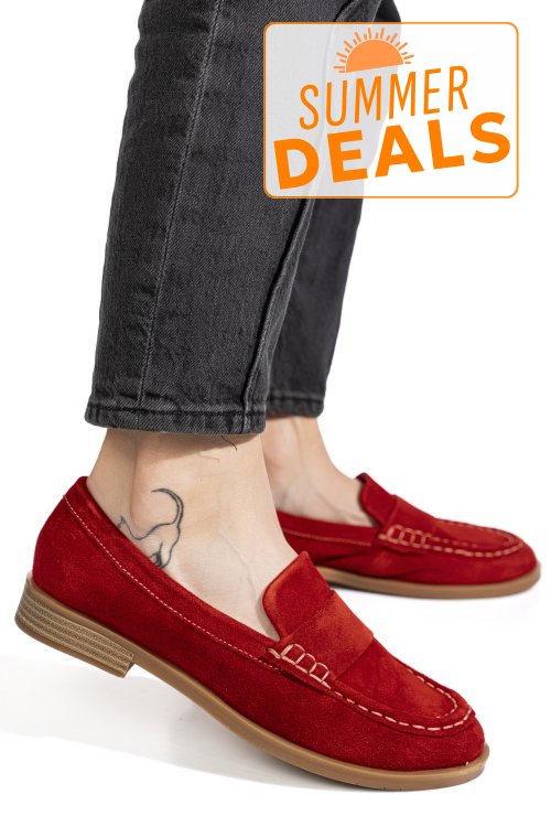 Mocasini rosii piele naturala intoarsa as773741