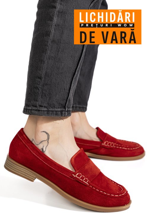 Mocasini rosii piele naturala intoarsa as773741