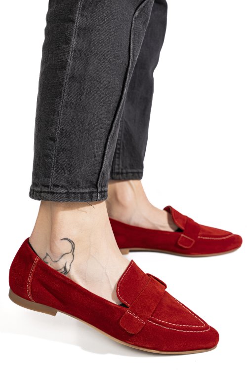 Mocasini rosii piele naturala intoarsa as772346
