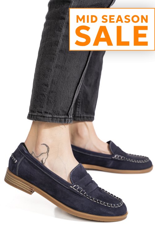 Mocasini bleumarin piele naturala intoarsa as77190
