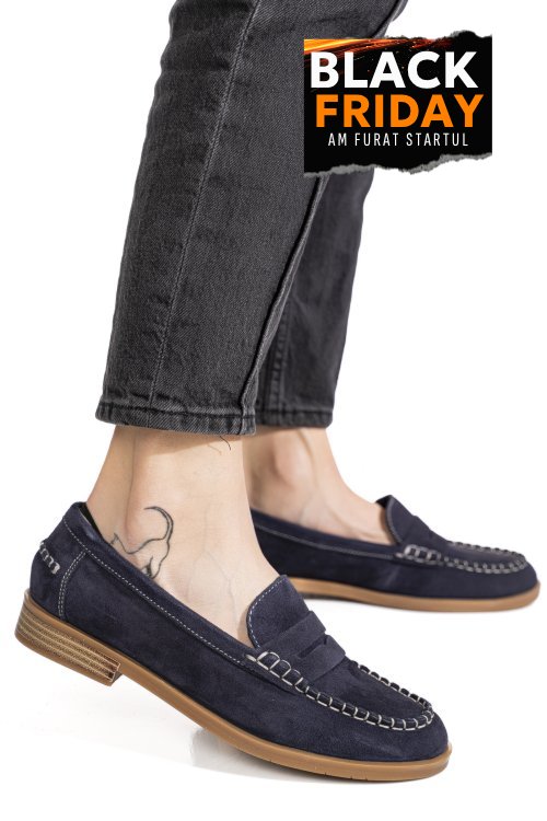 Mocasini bleumarin piele naturala intoarsa as77190