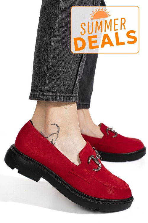 Mocasini rosii piele naturala intoarsa 1s77243
