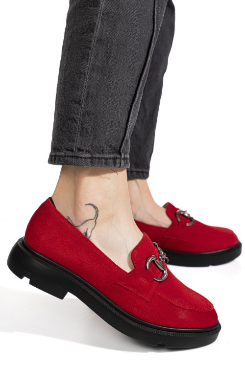 Mocasini rosii piele naturala intoarsa 1s77243