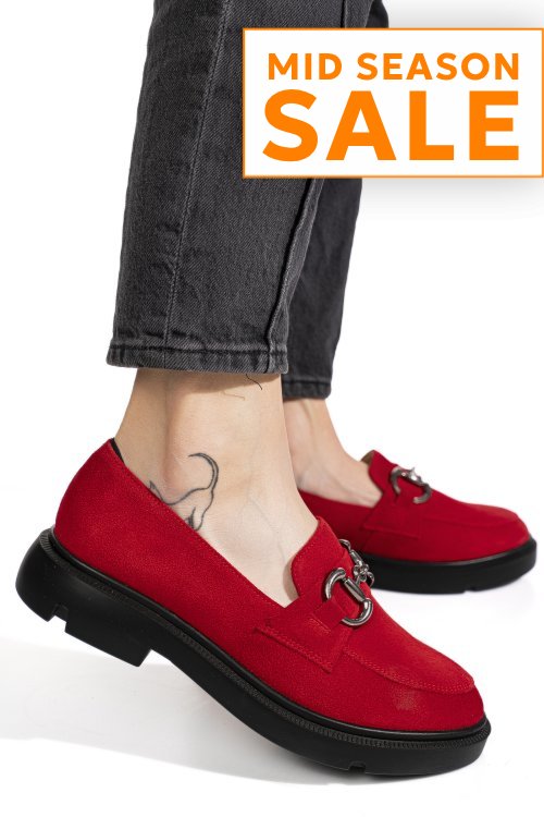 Mocasini rosii piele naturala intoarsa 1s77243