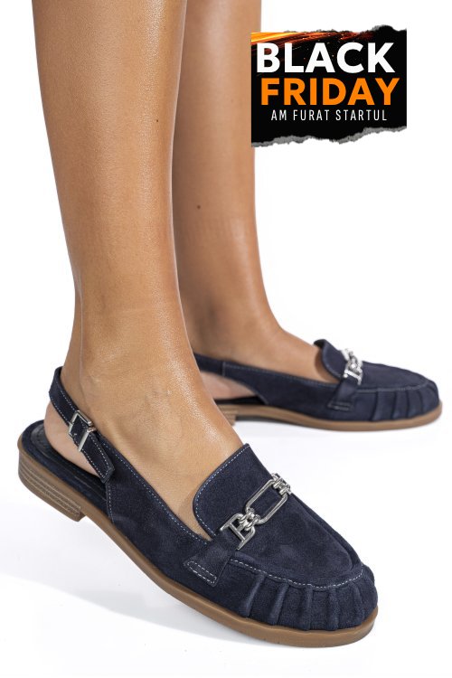 Pantofi bleumarin piele naturala intoarsa as773746