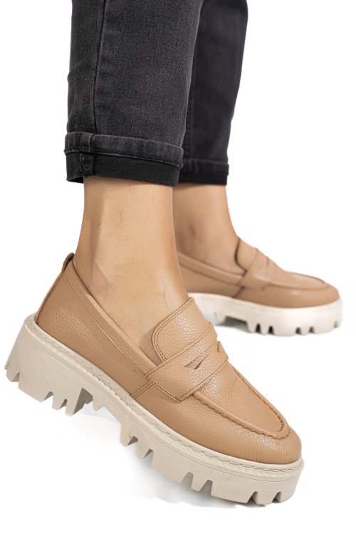 Mocasini nude piele naturala ipcbm024