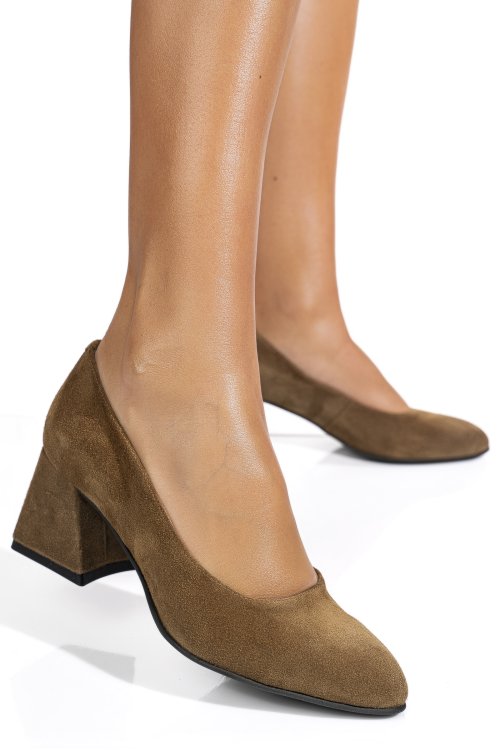 Pantofi taupe piele naturala intoarsa 5s77003