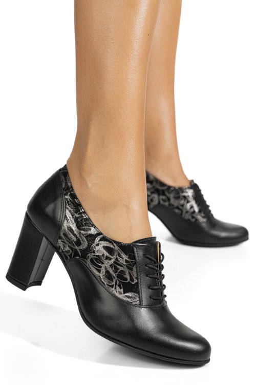 Pantofi negru argintiu piele naturala 1s77715