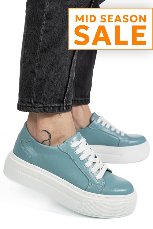 Pantofi sport dama piele naturala turcoaz  talpa alba 3s77001
