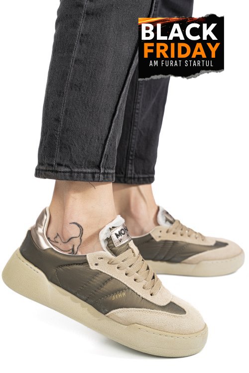 Mono way, pantofi sport beige piele naturala intoarsa jiha-62w