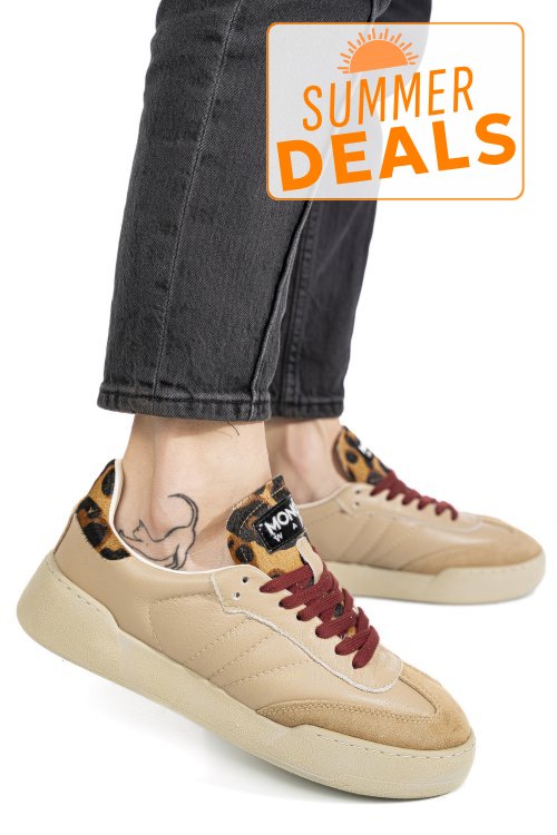 Mono way, pantofi sport beige piele naturala intoarsa jiha-58w