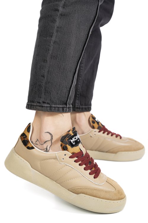Mono way, pantofi sport beige piele naturala intoarsa jiha-58w