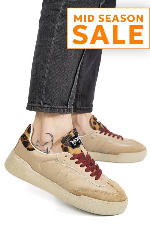 Mono way, pantofi sport beige piele naturala intoarsa jiha-58w