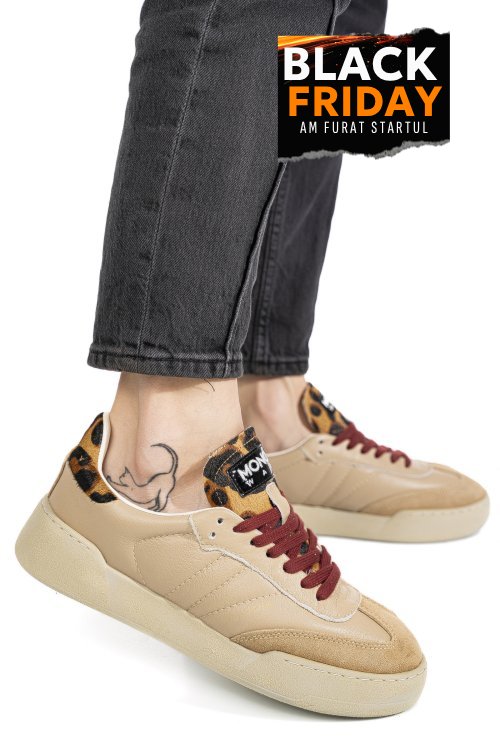Mono way, pantofi sport beige piele naturala intoarsa jiha-58w