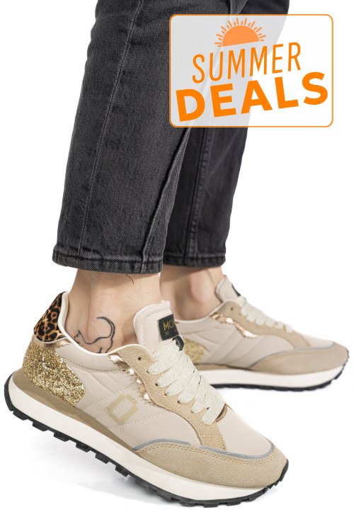 Mono way, pantofi sport beige piele naturala intoarsa cheetah-79w
