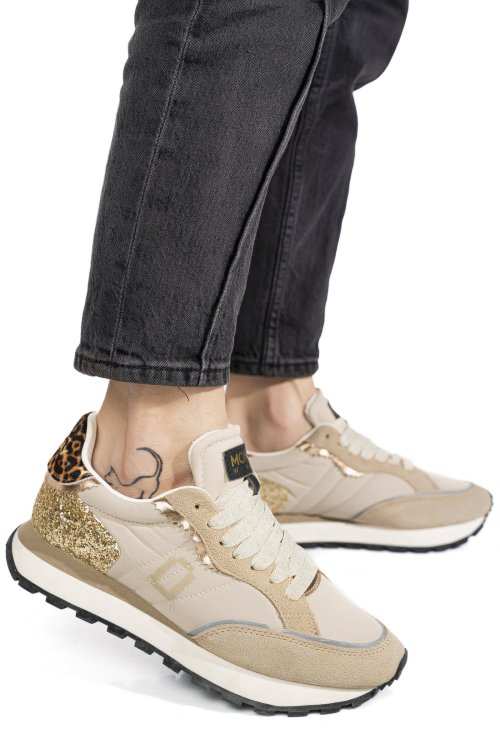 Mono way, pantofi sport beige piele naturala intoarsa cheetah-79w