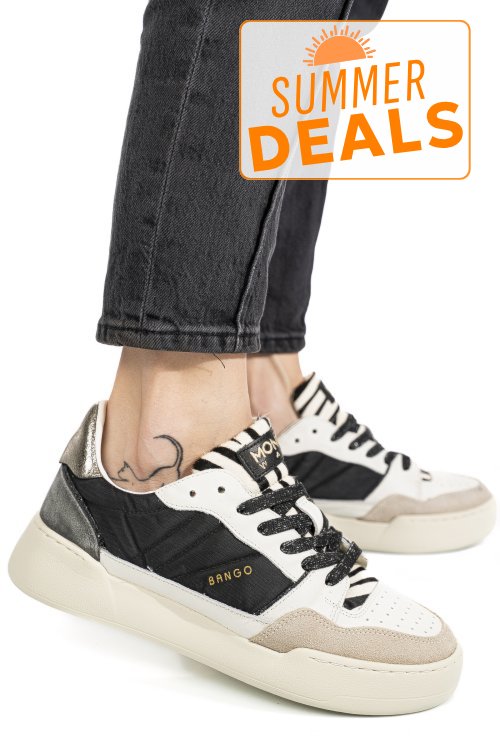 Mono way, pantofi sport white black piele naturala intoarsa bamgo-52w