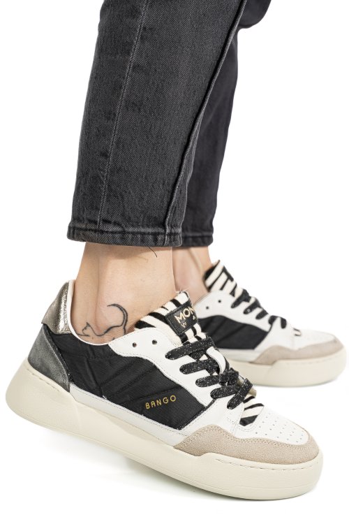 Mono way, pantofi sport white black piele naturala intoarsa bamgo-52w