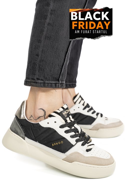 Mono way, pantofi sport white black piele naturala intoarsa bamgo-52w