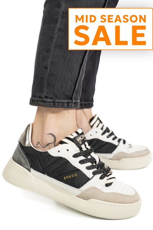 Mono way, pantofi sport white black piele naturala intoarsa bamgo-52w