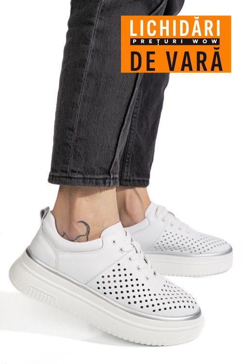 Pantofi sport albi piele naturala tsp5911