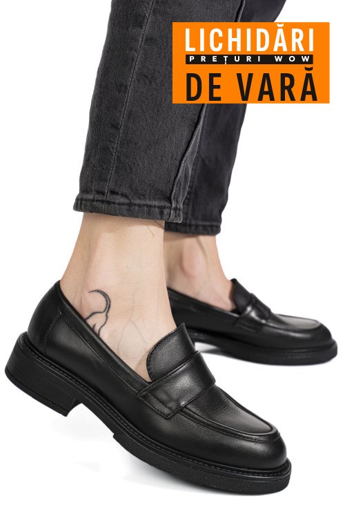 Mocasini negri piele naturala is77da-saddle