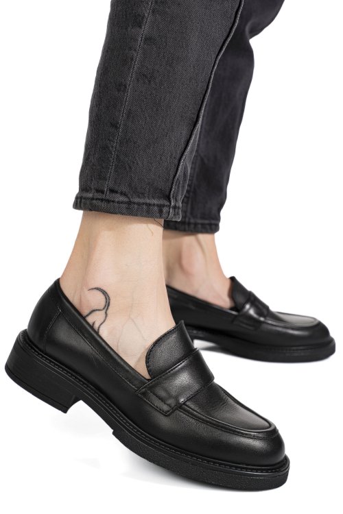 Mocasini negri piele naturala is77da-saddle
