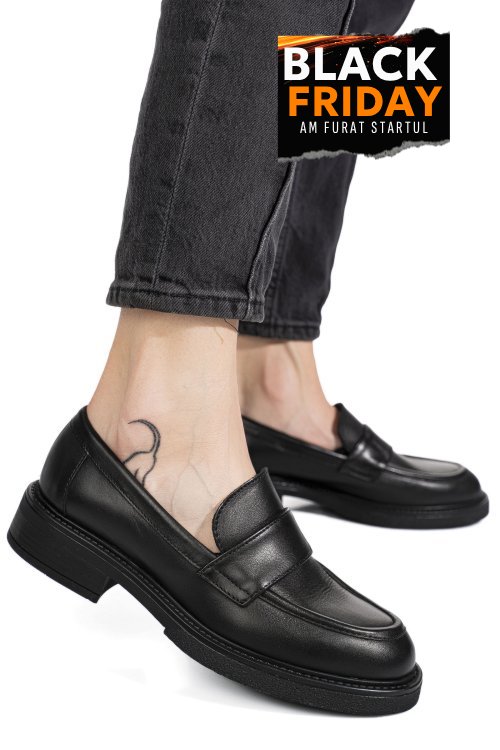 Mocasini negri piele naturala is77da-saddle