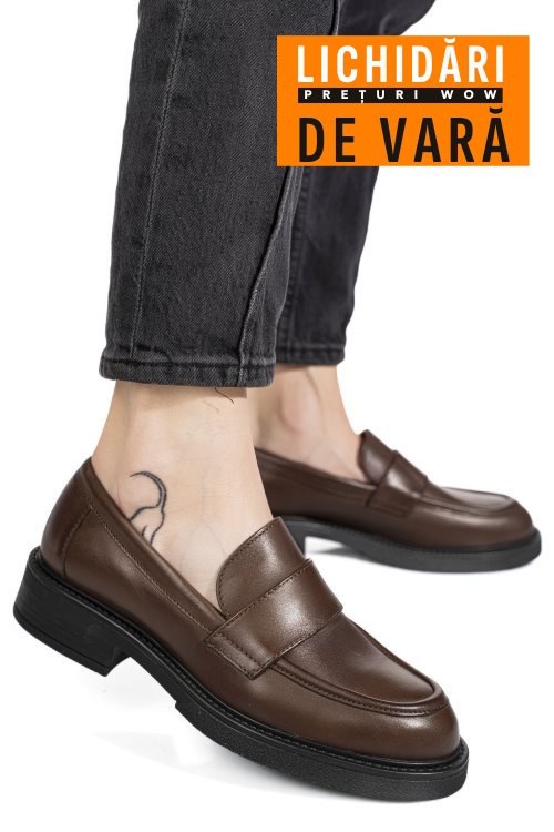 Mocasini maro inchis piele naturala is77da-saddle