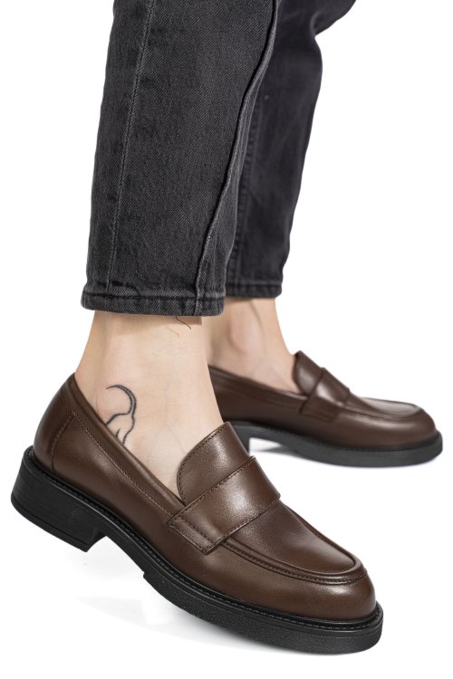 Mocasini maro inchis piele naturala is77da-saddle
