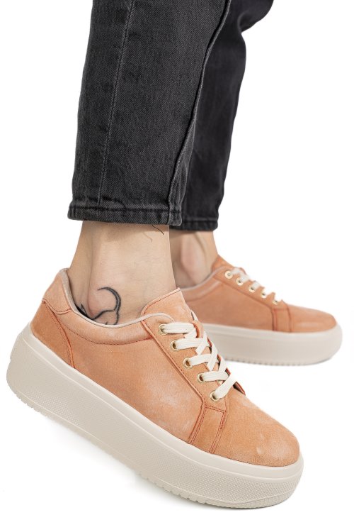 Pantofi sport orange piele naturala intoarsa aspn2510