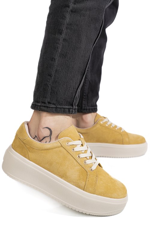 Pantofi sport beige piele naturala intoarsa aspn2510