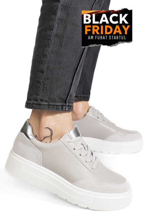 Pantofi sport gri piele naturala fpc002459