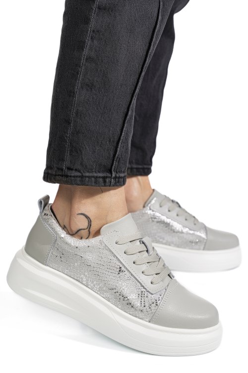 Pantofi sport gri piele naturala tpc7019