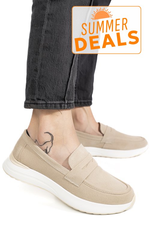 Mocasini bej piele naturala intoarsa tpc2810