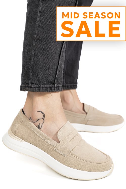 Mocasini bej piele naturala intoarsa tpc2810