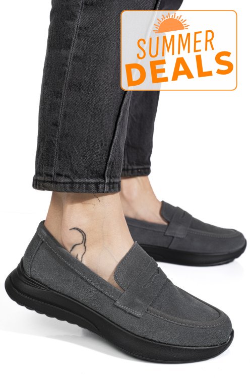 Mocasini gri piele naturala intoarsa tpc2810