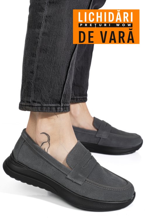 Mocasini gri piele naturala intoarsa tpc2810